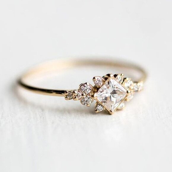 Noble Square Flower Gold Plated Princess Ring for Women, VIP074 - Picture 5 of 6